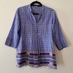 Roberta Roller Rabbit Blue Boxy Tunic with Mandarin Collar
